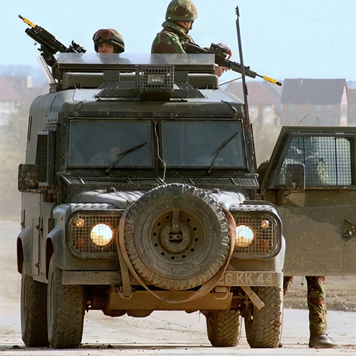Armoured Snatch Land Rover Driving at the Showground Rugby
