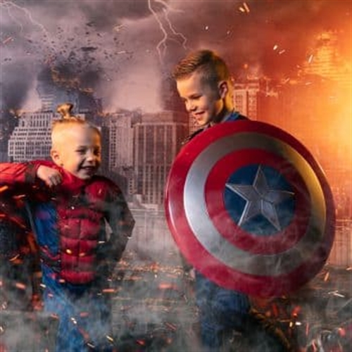 Fresh Fashion CAPOW Photoshoot two boys dressed at Captain America and Spiderman Fresh Fashion CAPOW Photoshoot two boys dressed at Captain America and Spiderman